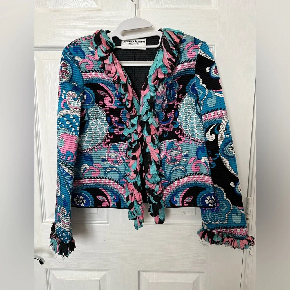 !Vtg Christian Ruperto Womens M Quilted Silk Jacket